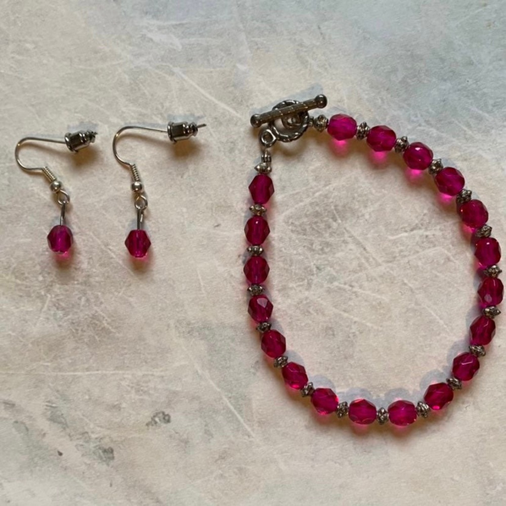 Pink Bracelet and Earrings Set Handmade